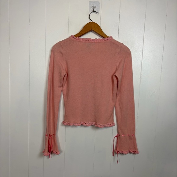 Betsey Johnson Vintage Pink Knit Cardigan Floral Embroidered Sweater whimsy sm - Picture 8 of 12